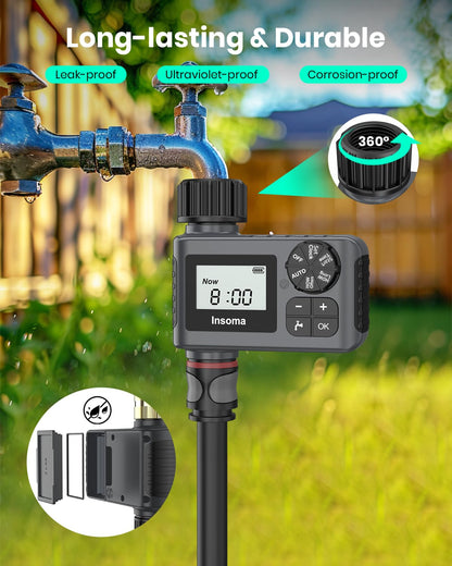 Insoma Outdoor Garden Hose Faucet Timers, Programmable Water Sprinkler Timer with Rain Delay/Manual/Automatic Drip Irrigation and Lawn Watering System for Yard, 1 Outlet