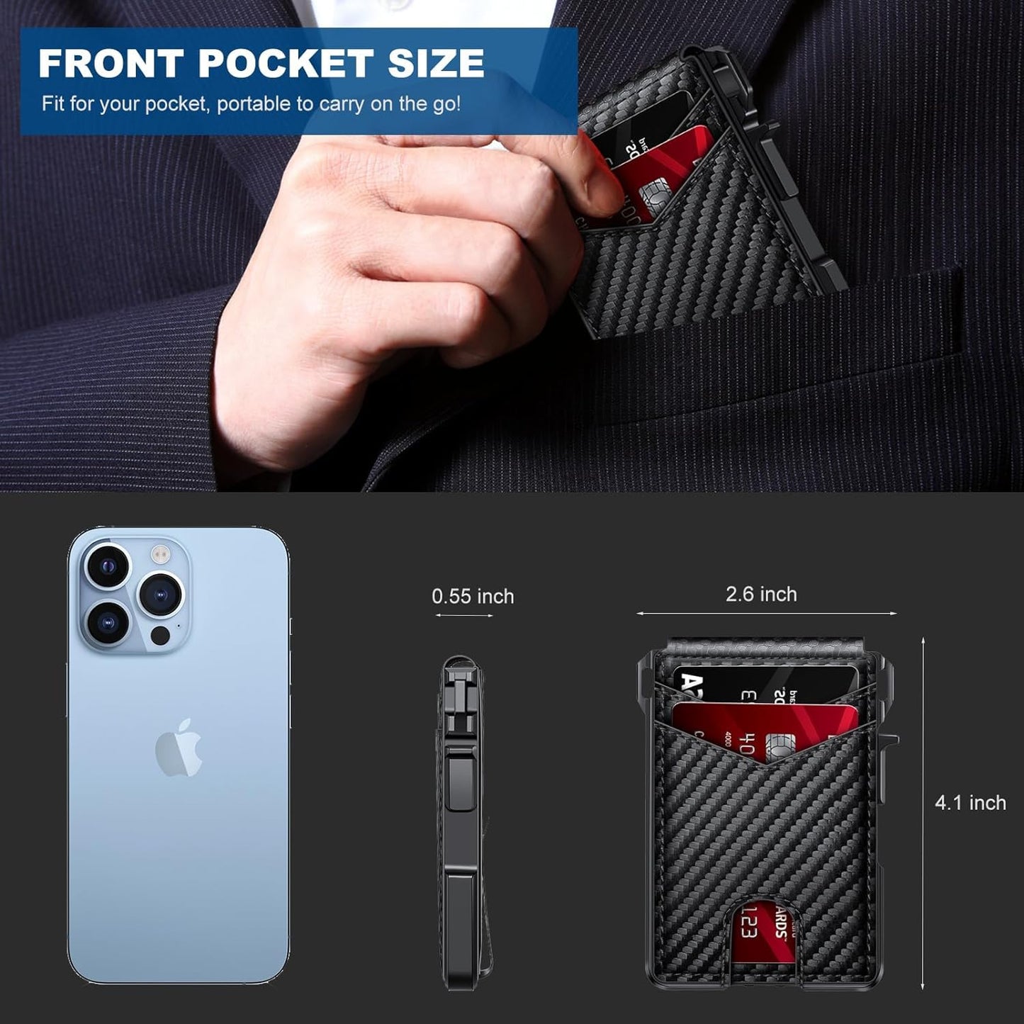 ZALVEX Wallet for Men, Mens Minimalist Wallet 9-13 Cards, Slim Compact Wallet with Money Clip & ID Window, RFID Blocking Smart Pop Up Card Wallet, Metal Aluminum Credit Card Holder Bifold Wallet