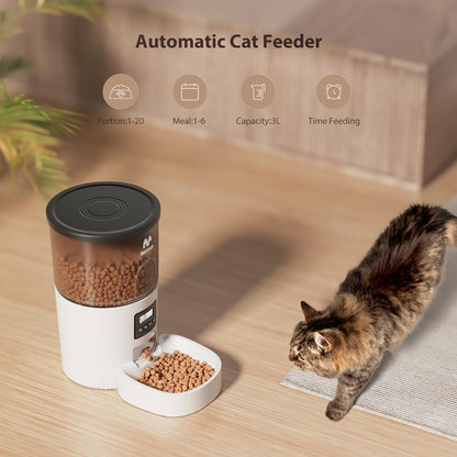 IMIPAW Automatic Cat Feeders, 3L Timed Cat Dry Food Dispenser, Dual Power Supply, Programmable Portion Size, Auto Pet Feeder for Cats and Small Dogs