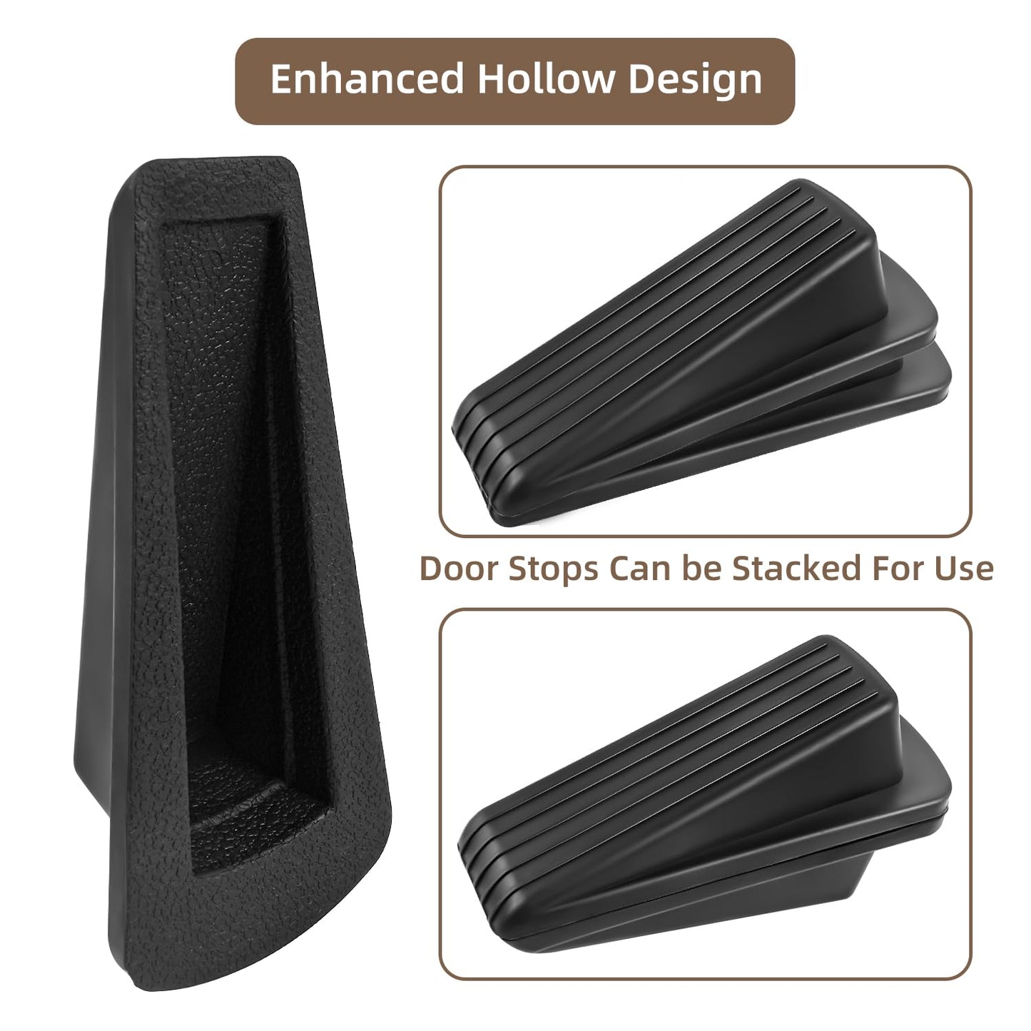 JZWBLILY Door Stoppers for Bottom of Door on Floor, Premium Rubber Door Stopper Wedge, Floor Sturdy Stackable Door Stops for Carpet Heavy Duty Door, Door Gaps (Black, 2 Pack)