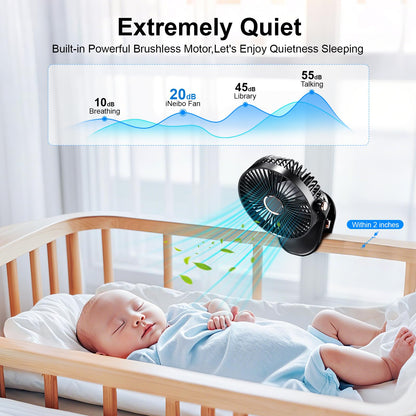 iNeibo 4000mAh Portable Clip on Fan with LED Lights, Battery Operated USB Desk Fan,4 Speed Quiet Rechargeable Mini Table Fan, 360° Rotate Personal Cooling Fan for Home Office Stroller Camping (Black)