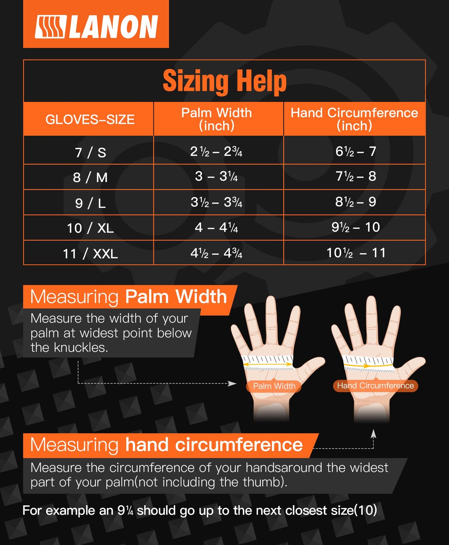 LANON 8mil Orange Disposable Nitrile Gloves, Mechanic, Heavy Duty, Food Safe, Latex Free, Powder Free, Fully-Diamond Textured, Large