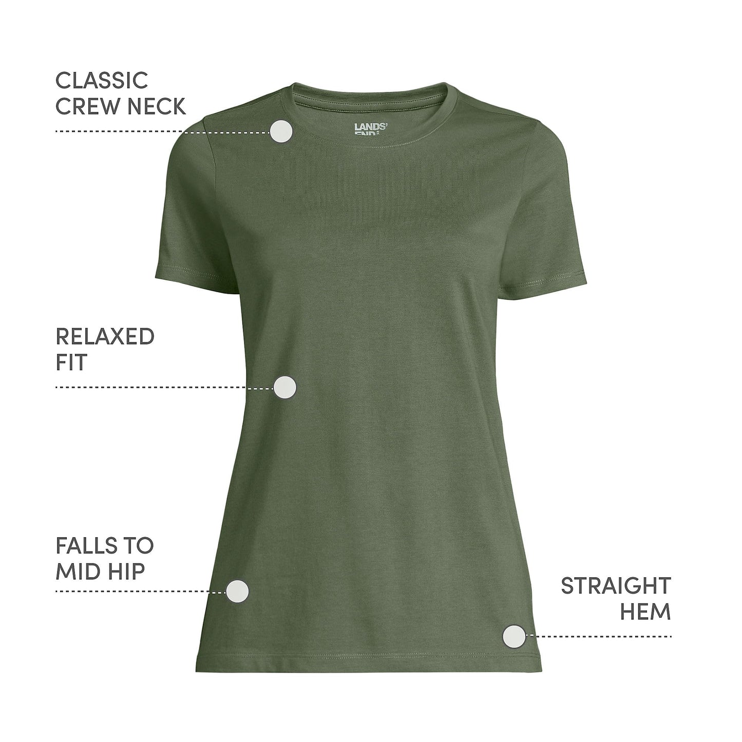 Lands' End Womens Short Sleeve Relaxed Supima Cotton Crew Neck T Shirt Estate Green Regular Large