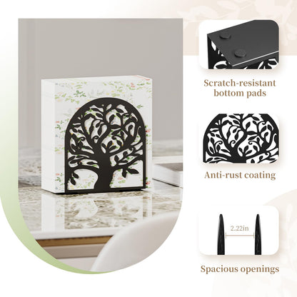 YAJIACLONE Tree of Life Black Metal Napkin Holder for Table,Napkin Holders for Paper Napkins with Sturdy & Quality Material, Cushioned Base, Unique Table Decor Gifts.