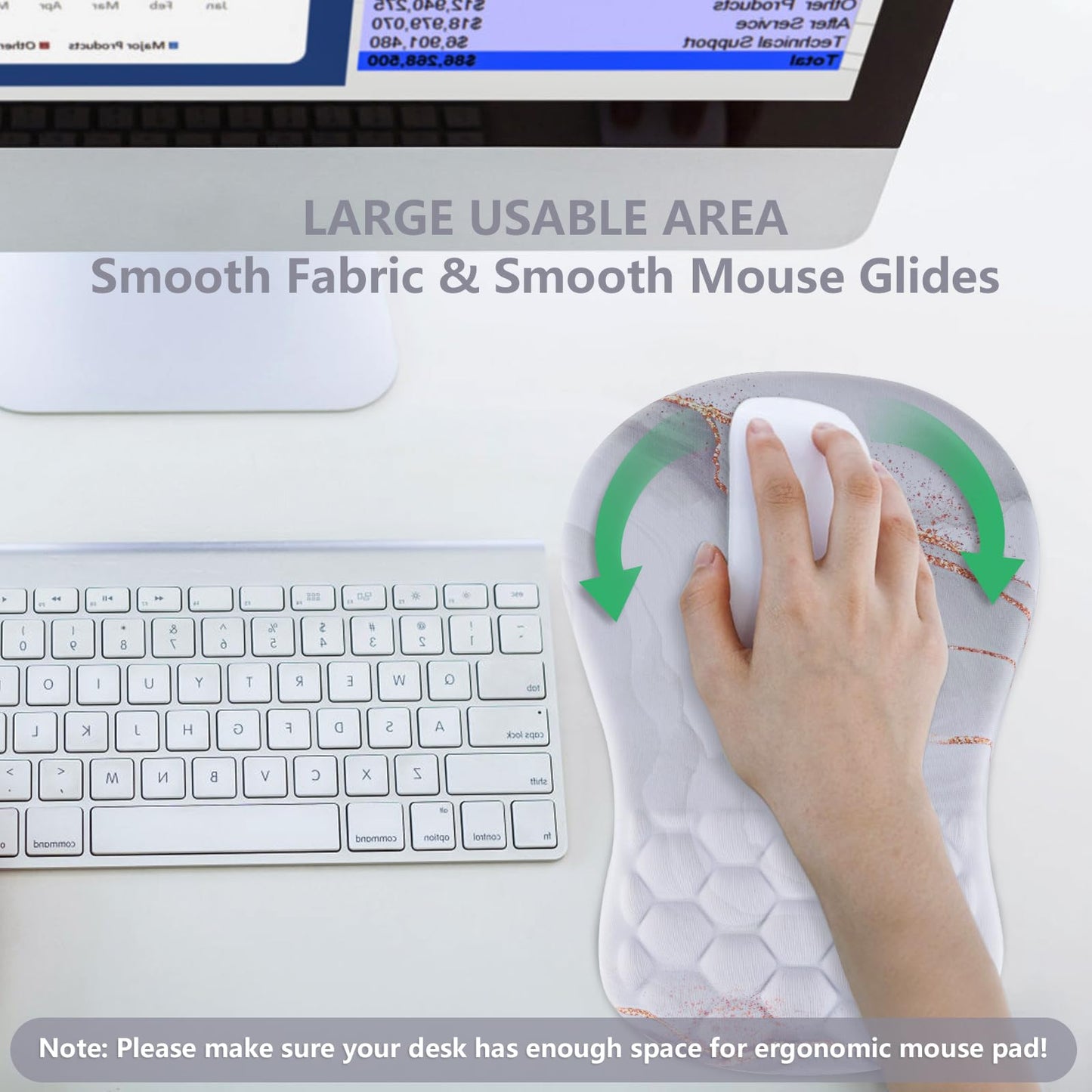 Laokiiy Mouse Pad Wrist Support, Ergonomic Mouse Pad with Wrist Rest, Comfortable Computer Mouse Pad for Laptop, Pain Relief Mousepad with Non-Slip PU Base White