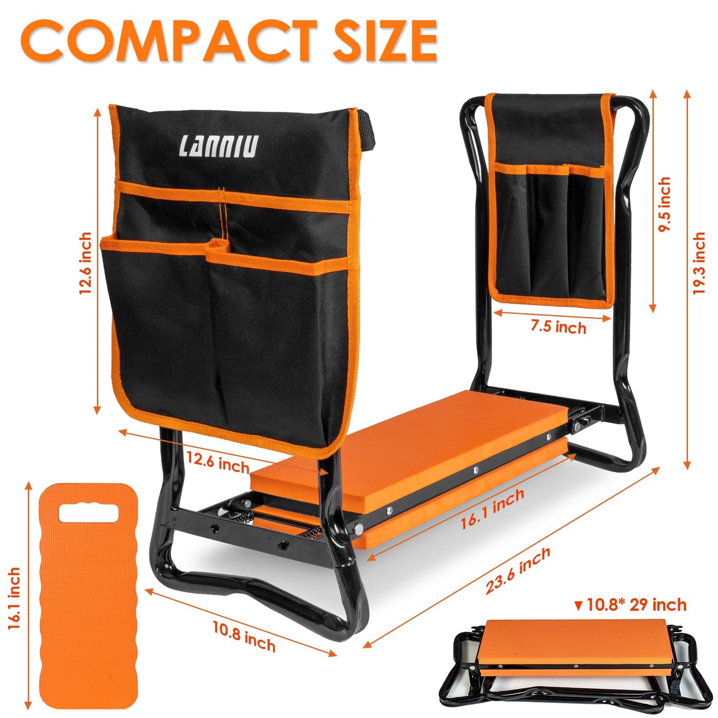 LANNIU Garden Kneeler and Seat, Foldable Garden Stool, Heavy Duty Garden Chair for Kneeling and Sitting, Gardening Gifts for Women, Grandparents, Seniors, Mom & Dad