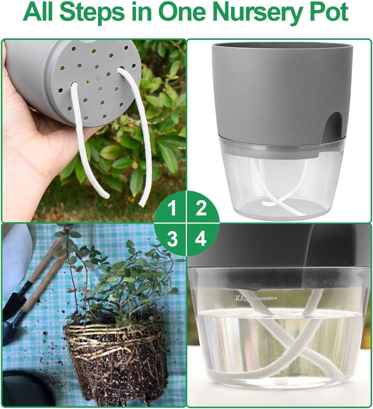 iDattel Herb Pot Kitchen Set Window Sill Self-Watering Set of 3 Herb Garden for The Kitchen, 18.2 x 11 x 15.3 cm, for Fresh Kitchen Herbs, Grey