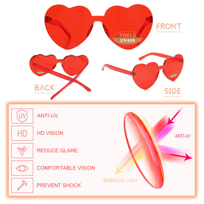 Yoela Heart Thick Oversized Rimless Sunglasses Transparent Heart Shape Eyewear Colorful Glasses Party Favors