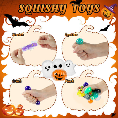 24PCS Halloween Stress Balls,Halloween Squishies for Adults,Bulk Squishy Toys Stress Relief Fidget,Halloween Party Favors Gift Goody Bag Stuffers