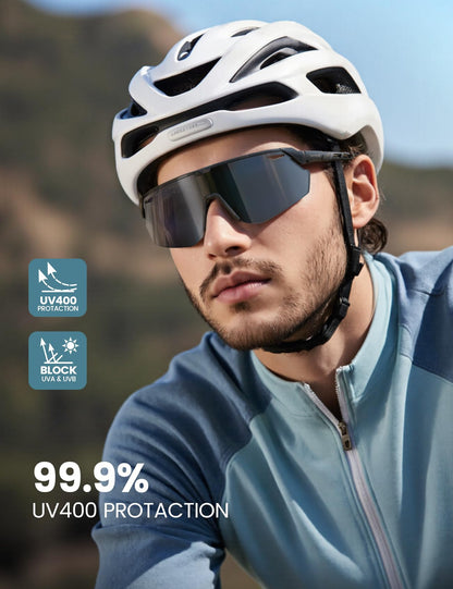 Lamicall Polarized Sports Sunglasses for Men Women, [24g Ultralight] [Adjustable Nose Pad] UV400 Protection Sun Glasses for Cycling Running Baseball Fishing Golf Beach Volleyball, Half Frame, Black