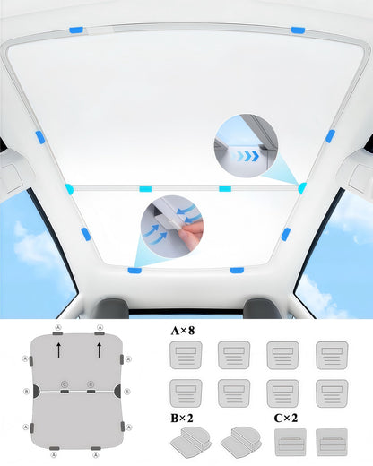 2025 Upgraded Tesla Model 3 Highland Sunshade Roof, UPF200+ Roof Sunshade with Storage Bag, No-Sag&No-Gaps Heat Insulation Foldable Top Windows Sun Shade, Tesla Accessories for Highland 2024-2025,Gray