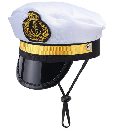 Yewong Pet Captain Sailors Costume Set Dog Cat Sea Captain Hat with Pet Anchor Triangle Bibs Scarf for Cat Puppy Navy Halloween Cosplay Costume Accessories Photo Props (White-B)