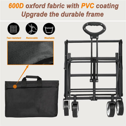 iHomey Collapsible Foldable Cart, Beach Cart Large Capacity, Heavy Duty Folding Wagon Portable, Collapsible Wagon for Sports, Shopping, Camping (Black)