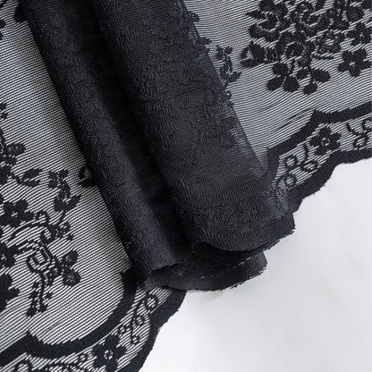 YJ YANJUN Halloween Kitchen Curtains 30 Inch Length 2 Panels Floral Goth Lace Cafe Curtains for Bathroom Laundry Room Basement Kitchen Small Window Gothic Lace Window Toppers 26 W x 30 L Black