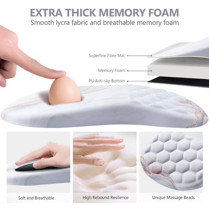 Laokiiy Mouse Pad Wrist Support, Ergonomic Mouse Pad with Wrist Rest, Comfortable Computer Mouse Pad for Laptop, Pain Relief Mousepad with Non-Slip PU Base White