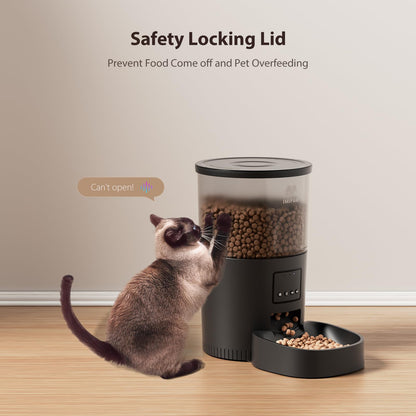 IMIPAW Automatic Cat Feeder, 5G WiFi Cat Food Dispenser with APP Remote Control, Pet Dry Food Smart Feeder, Programmable Timed Feeding, Dual Power Supply, 1-10 Meals Per Day