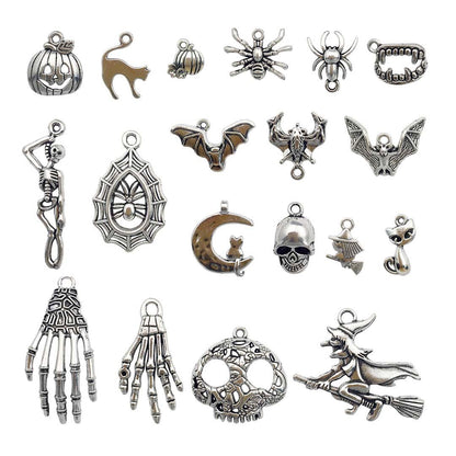 iloveDIYbeads Halloween Charm-100g(about 55-60pcs) Antique Silver Halloween Collection Craft Supplies Charms Pendants for Crafting, Jewelry Findings Making Accessory For DIY Necklace Bracelet (M001)