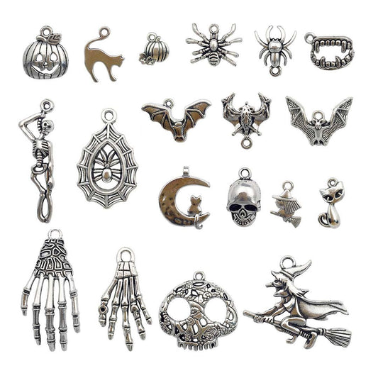 iloveDIYbeads Halloween Charm-100g(about 55-60pcs) Antique Silver Halloween Collection Craft Supplies Charms Pendants for Crafting, Jewelry Findings Making Accessory For DIY Necklace Bracelet (M001)