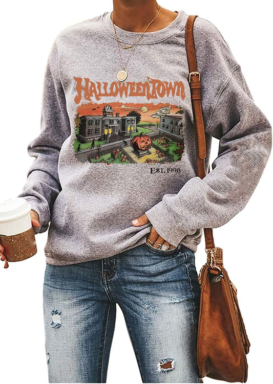 Yimoya Sanderson Witch Museum Sweatshirt Womens Funny Halloween Pullovers Hocus Pocus Blouse Tops (A-Grey, L)