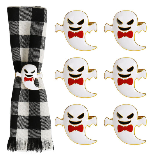 wonlex Halloween Napkin Rings Set of 6, White Ghost Napkin Buckle Holder for Thanksgiving Holiday Patty Table Decor (Elf)