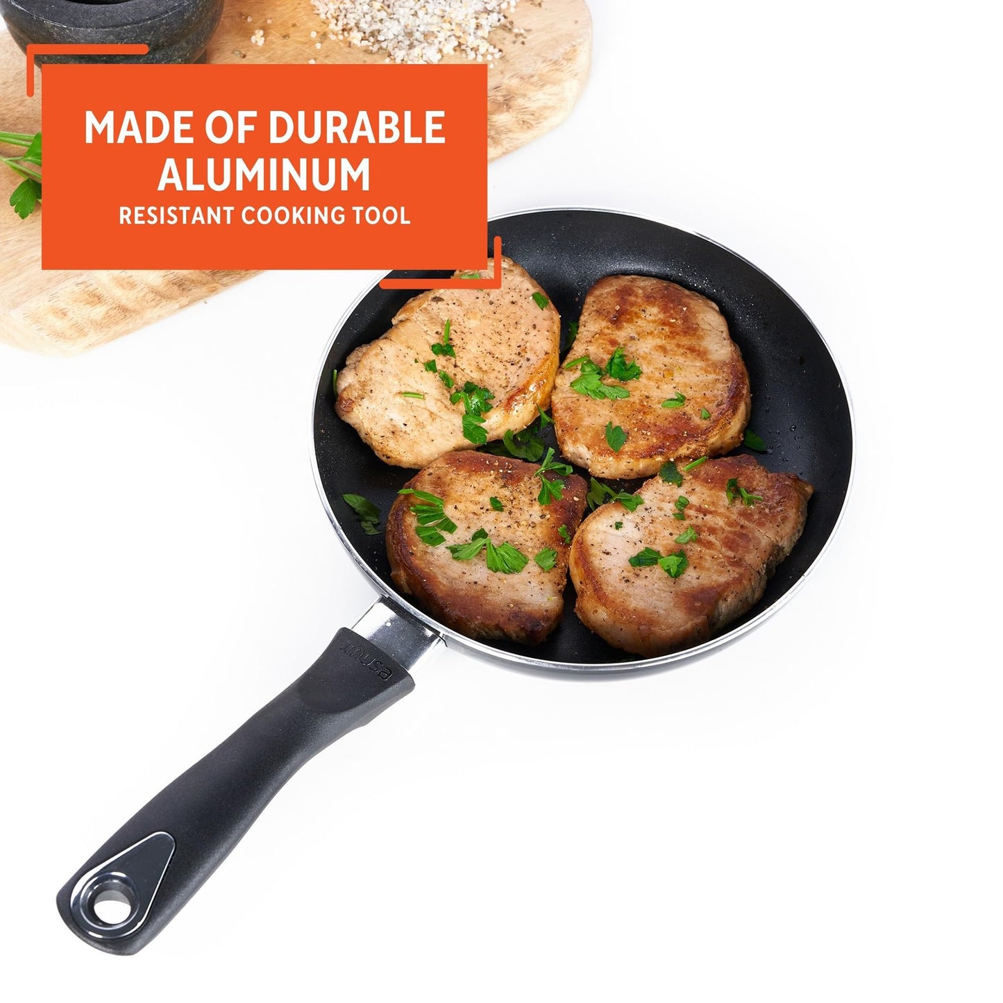 IMUSA 8in Bistro Aluminum Nonstick Fry Pan with Cool Touch Handle, Black