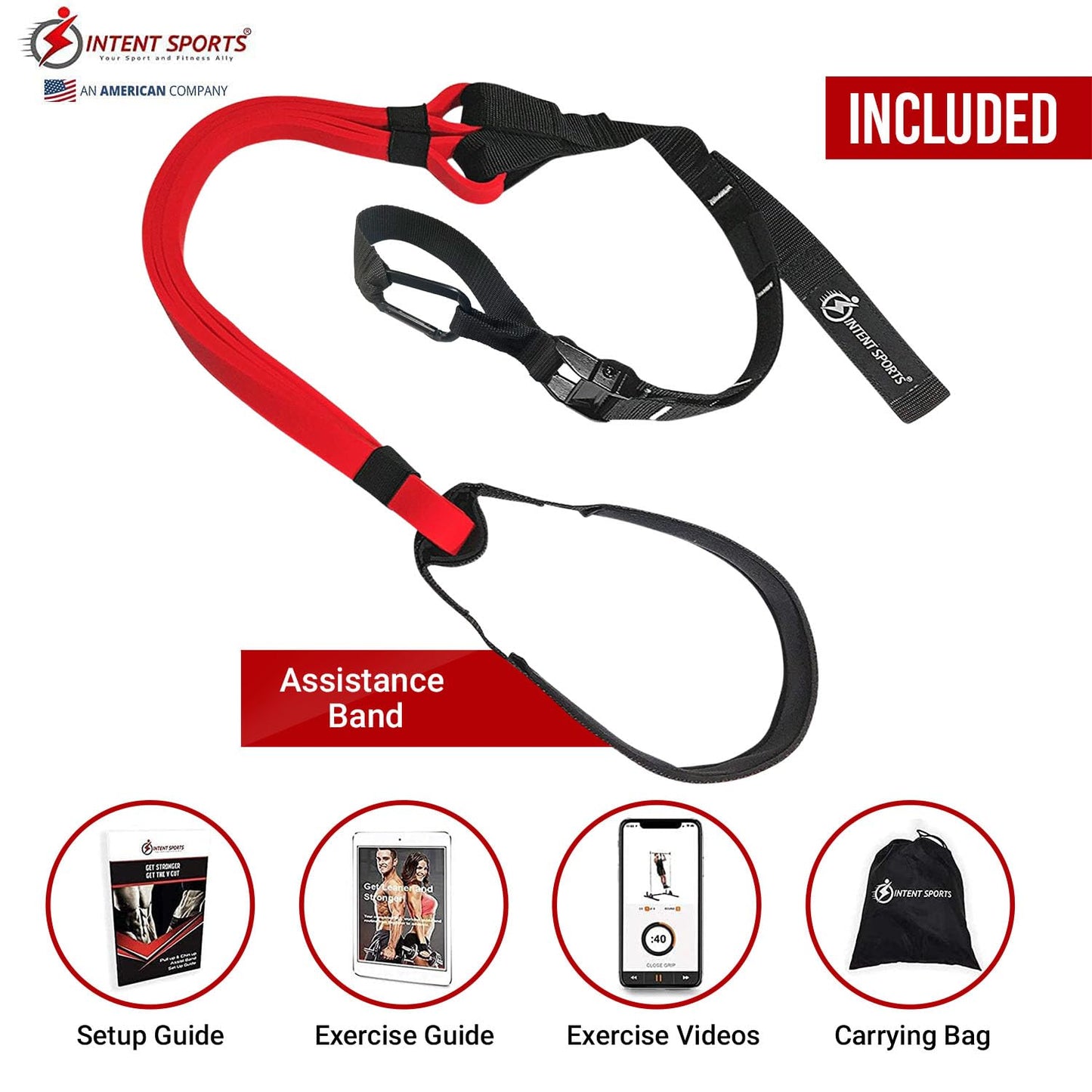 INTENT SPORTS Pull Up Assist Bands - Assistance and Resistance Bands for Pull-Up, Fitness, Body Stretching, Chin Up, Weightlifting, Powerlifting, Heavy Duty, Exercise Videos, eBook (Patented)