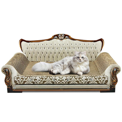 INRLKIT Luxury Cardboard Cat Scratcher Sofa Bed, Couch Shaped Scratching Board, Scratch Lounge with Catnip, Scratcher for Indoor Cats Large Grey