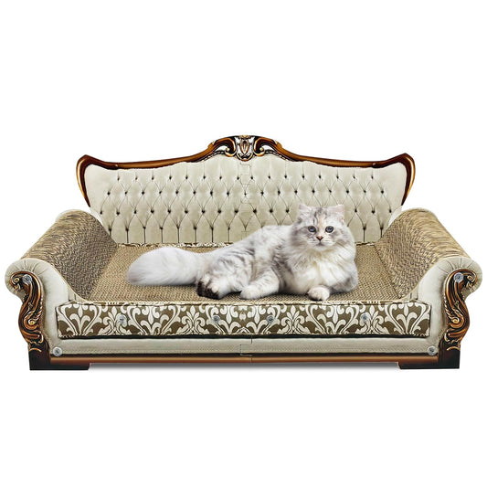 INRLKIT Luxury Cardboard Cat Scratcher Sofa Bed, Couch Shaped Scratching Board, Scratch Lounge with Catnip, Scratcher for Indoor Cats Large Grey