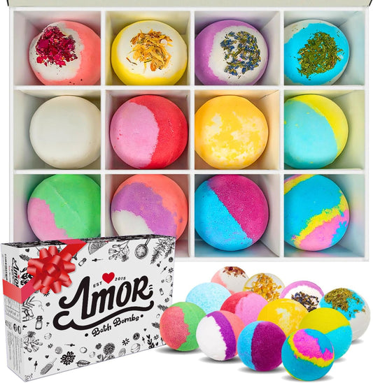 12 Large Bath Bombs Gift Set for Women - 3 Oz Handmade Organic Fizzies With Moisturizing Shea Butter - Perfect for Bubble Spa Relaxing - Gift for Her, Girls, Wife, Mother