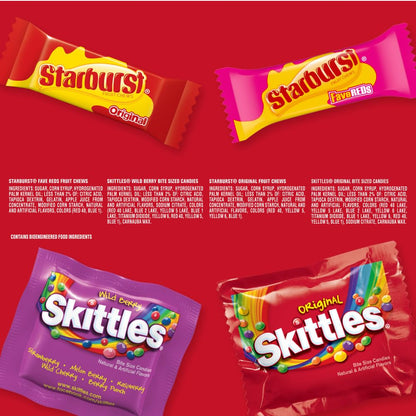 Wrigley's Assorted Candy Variety Pack, SKITTLES Original, SKITTLES Wild Berry & STARBURST Original and STARBURST FaveReds Fun Size Chewy Candy, 32.28 Oz Jumbo Pack, Bulk Bag