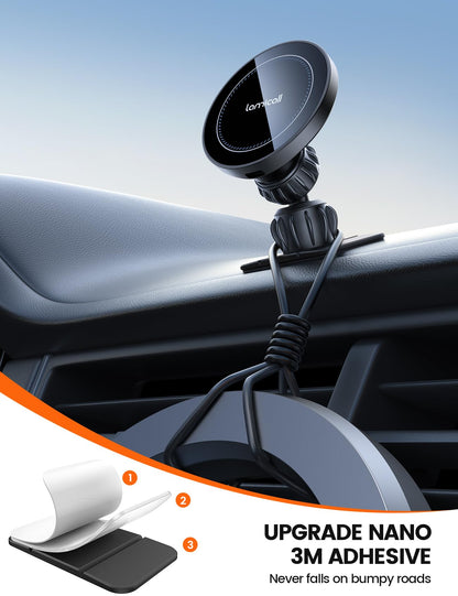 Lamicall 15W for Magsafe Car Mount Charger - [3-in-1 Upgraded Intelligent Chip] 360° Wireless Car Phone Holder Charger Vent Dashboard Magnetic Phone Holders for Your Car for iPhone 16 15 Pro Max