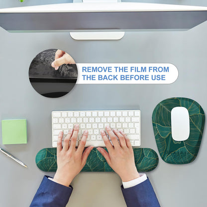 Laokiiy Mouse Pad with Wrist Rest, Comfortable Memory Foam Wrist Rest for Computer Keyboard, Ergonomic Mouse Pad Set for Easy Typing & Pain Relief for Office & Home, Green