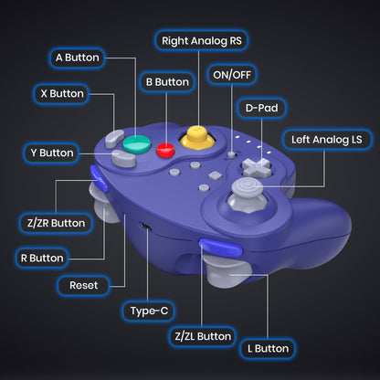 2.4 GHz Wireless GameCube Controller Switch Online Controller, USB Receiver & NGC Receiver, Compatible with Windows PC iOS Mac Raspberry Pi, GameCube/Switch - (Rechargeable) (Plug and Play) Indigo