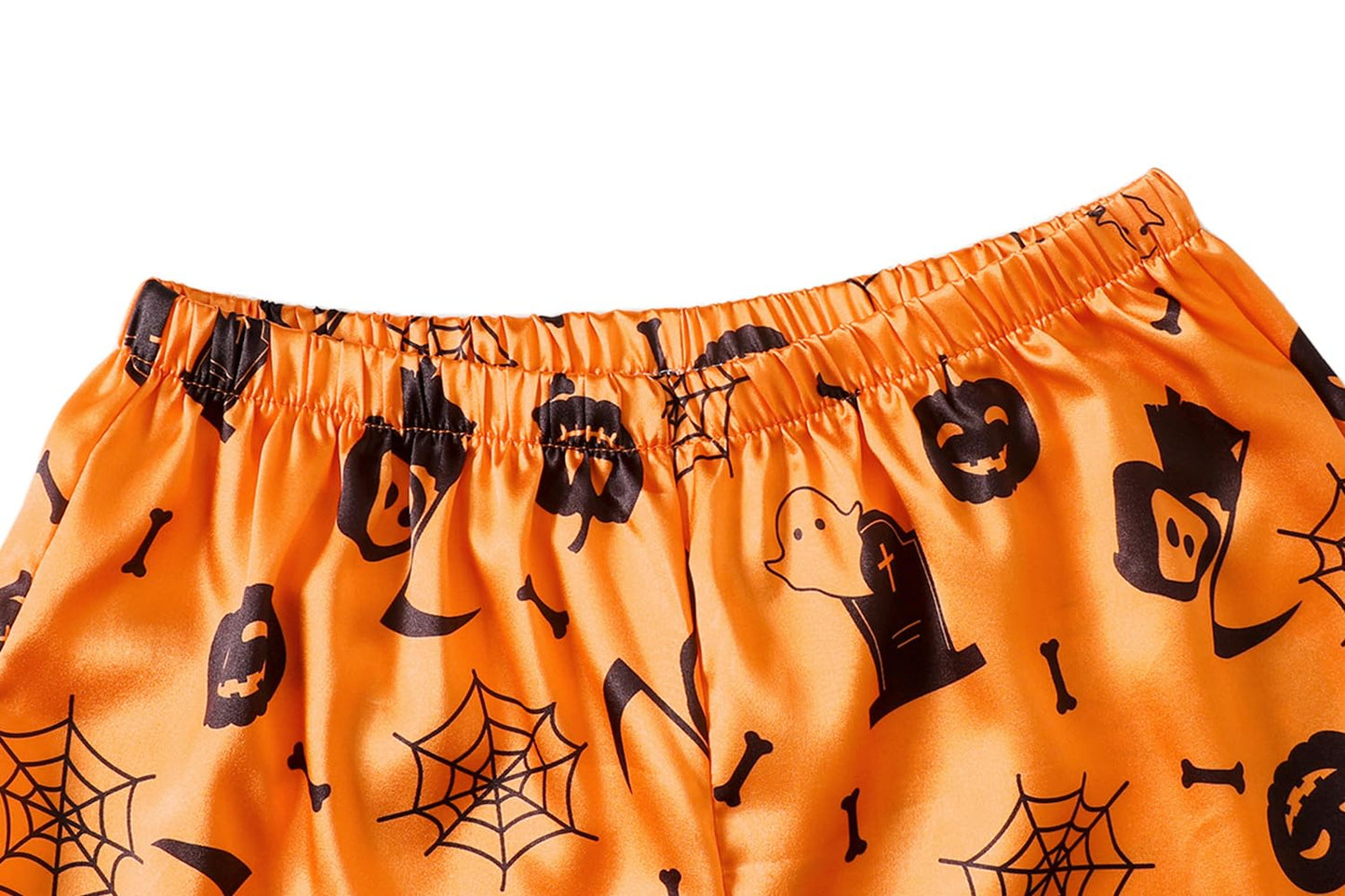 YIJIU Womens Halloween Satin Silky Pajama Sets Short Sleeve Sleepwear Button Down Loungewear 2 Piece Pjs Shorts Set,Halloween Orange,XS