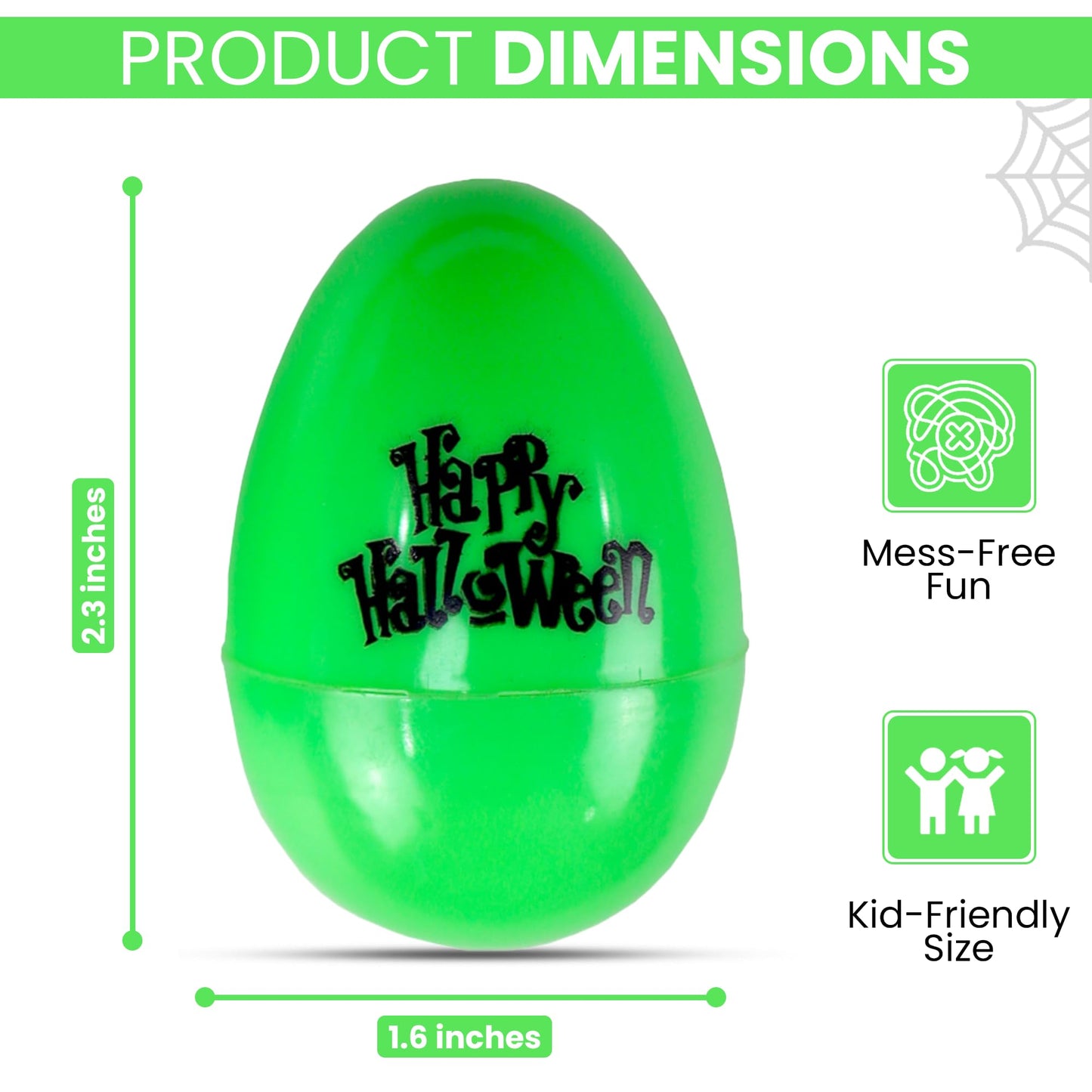 Iconikal 72-Count Halloween Eggs - Durable Plastic Holiday Treat Containers in Orange, Neon Green, and Purple Featuring 6 Different Fun Designs (2.3 x 1.6)