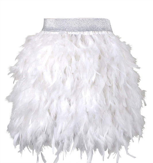 ZAKIA Women's Feather Skirt High Waist Mini A-line Tutu Skirts for Halloween Cosplay(A-White, S)