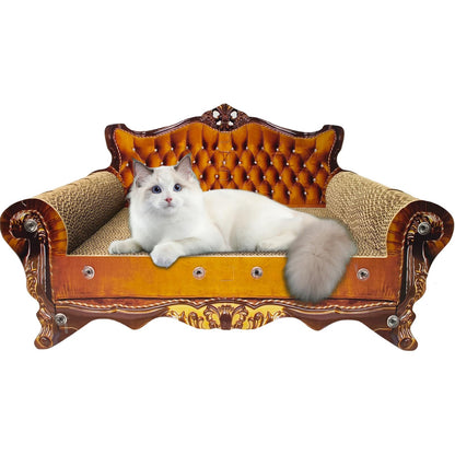 INRLKIT Luxury Cardboard Cat Scratcher Sofa Bed, Couch Shaped Cat Scratching Board, Scratch Lounge with Catnip, Scratcher for Indoor Cats(Brown)