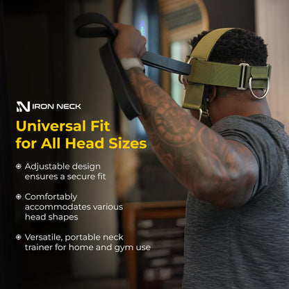 Iron Neck Harness Alpha, Versatile Neck Exerciser, Strengthener and Trainer with Adjustable Head and Chin Strap, Portable Head Harness for Weight Lifting, Home and Gym Use