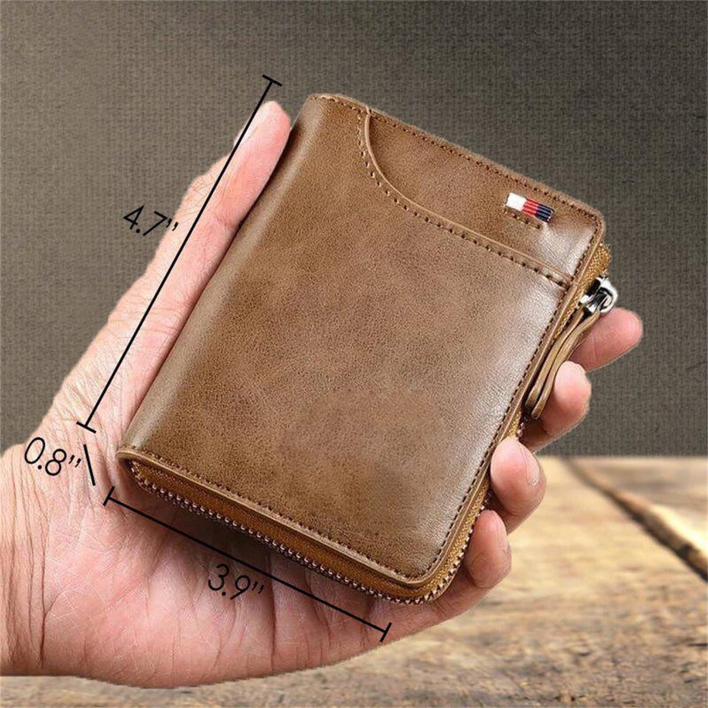 2023 New Multi-Functional RFID Blocking Waterproof Durable PU Leather Wallet, Large Capacity Zipper Wallets for Men Holds 1-14 Cards, Soft Slim Genuine Leather RFID Blocking Wallet Technology (KHAKI)