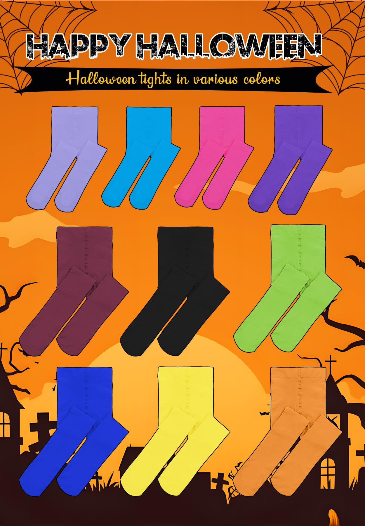 Zando Halloween Tights Orange Toddler Tight 18-24 Months - Ultra Soft Elastic Footed Girls Leggings for Halloween Dance Daily Party 1-2T