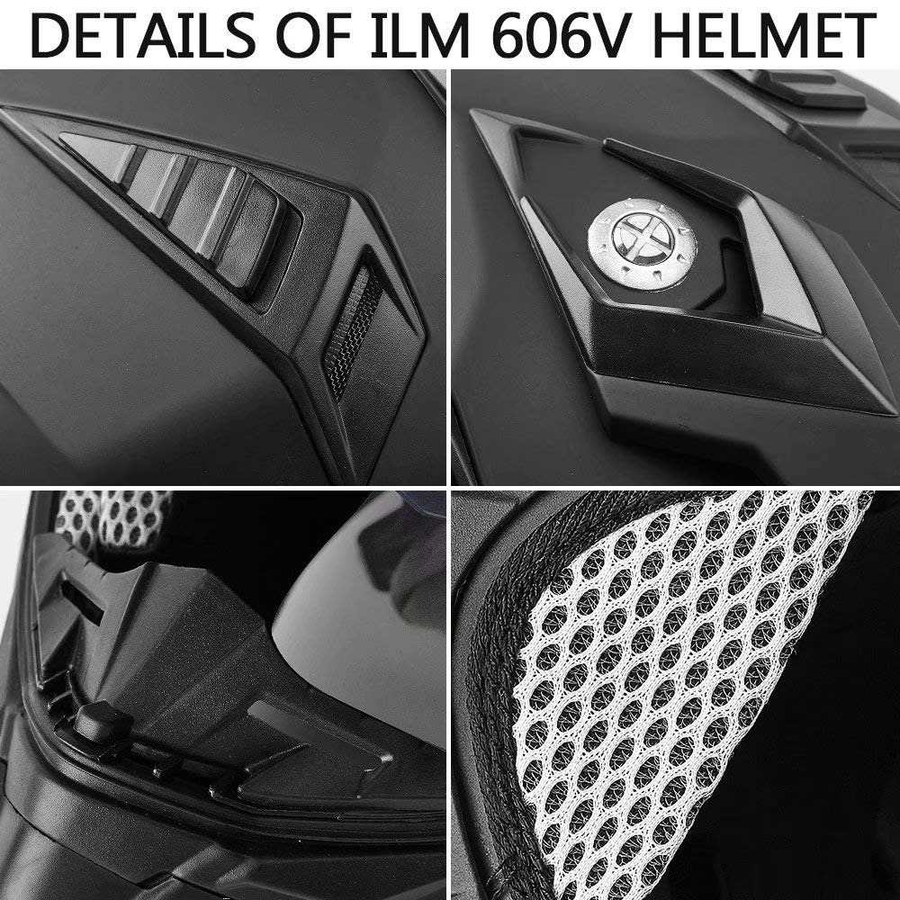 ILM Off Road Motorcycle Dual Sport Helmet Full Face Sun Visor Dirt Bike ATV Motocross Casco DOT Certified Model 606V(Grey Red, L)