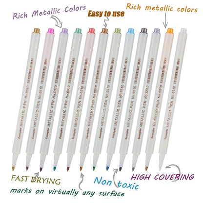 YUANCHENG Metallic Marker Pens, Set of 12 Colors Fine Point Metallic Marker Pens for Black Paper, Rock Painting, Easter Egg, Halloween Pumpkin, Card Making, Ceramics, DIY Photo Album
