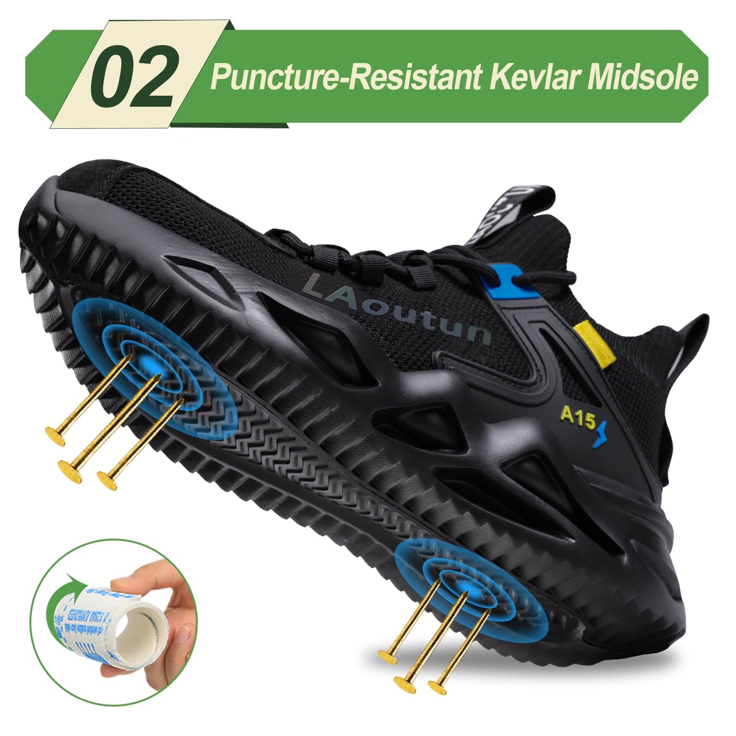 LAoutun Steel Toe Shoes for Men Women Comfortable Lightweight Work Safety Shoes for Men Women Puncture Proof Slip Resistant Indestructible Sneakers Construction Work Utility Sneakers