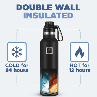 IRON °FLASK Camping & Hiking Hydration Canteens - 3 Lids (Narrow Spout Lid) Leak Proof Vacuum Insulated Stainless Steel - Hot & Cold Double Walled Sports Water Bottle - Cashmere Cream, 24 Oz