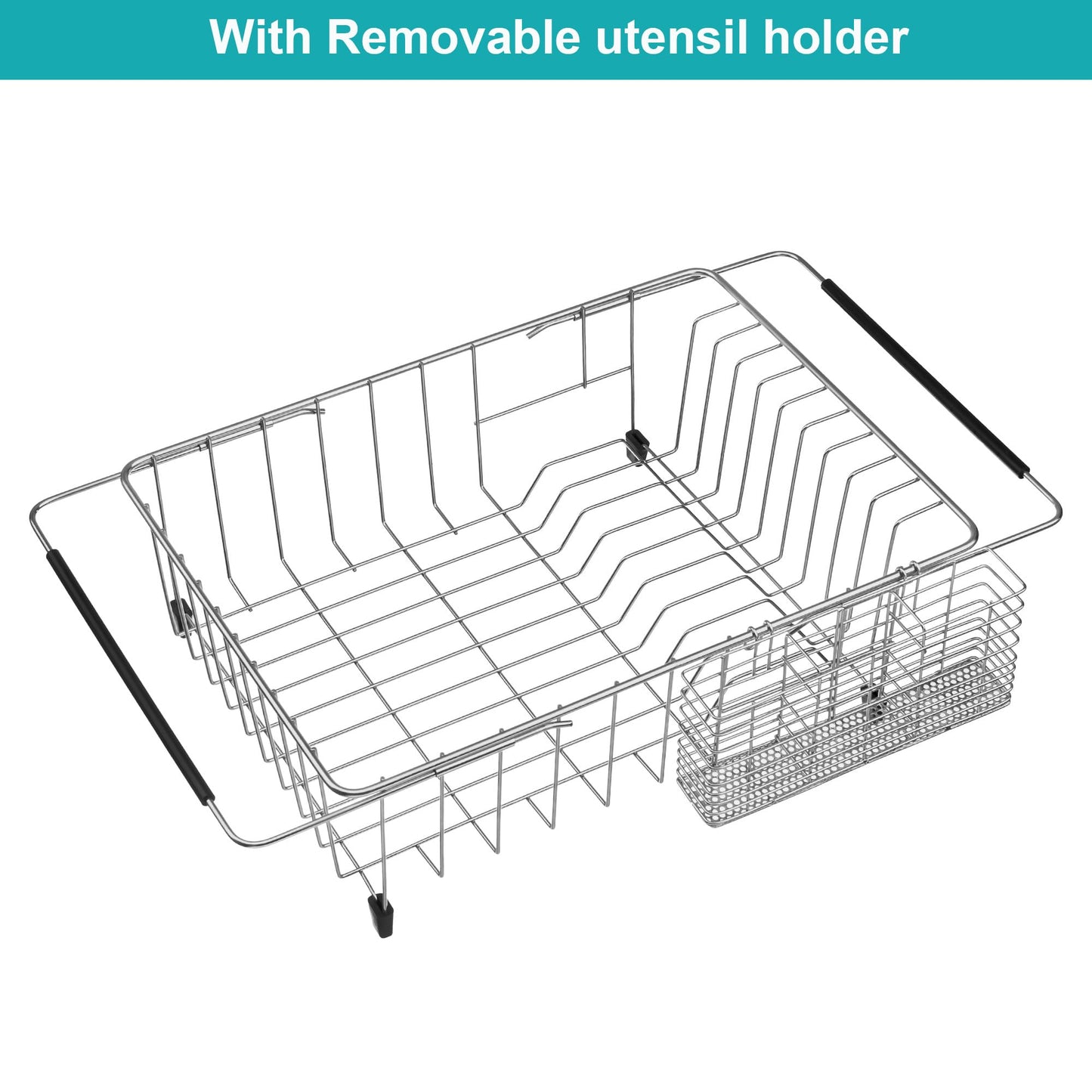 iPEGTOP Expandable Multifunctional Dish Drying Rack, Rustproof Stainless Over Sink Dish Drainer Rack Basket Shelf, Dish Drainer in Sink or On Counter Organizer with Utensil Cutlery Holder