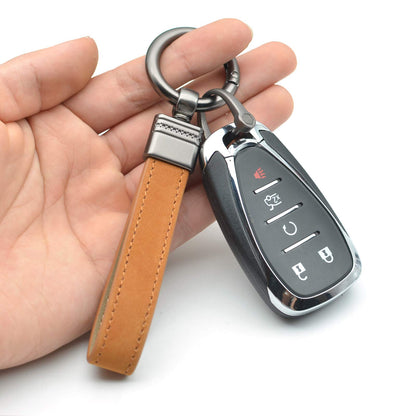 INFIPAR Car Fob Key Chain Genuine Leather Keychains Holder for Men and Women, 360 Degree Rotatable, with Anti-lost D-Ring, Circle Carabiner and Key Rings, Brown