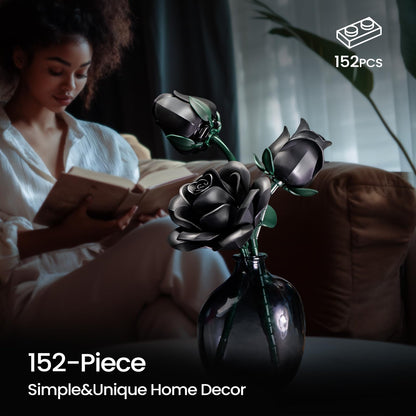 iATOM Black Roses Flower Building Set - 3Pack, Compatible with Lego Bouquet for Adults, Gift for Halloween - Gothic Horror Retro Artificial Flowers Botanical Collection Home Decor - IA11009