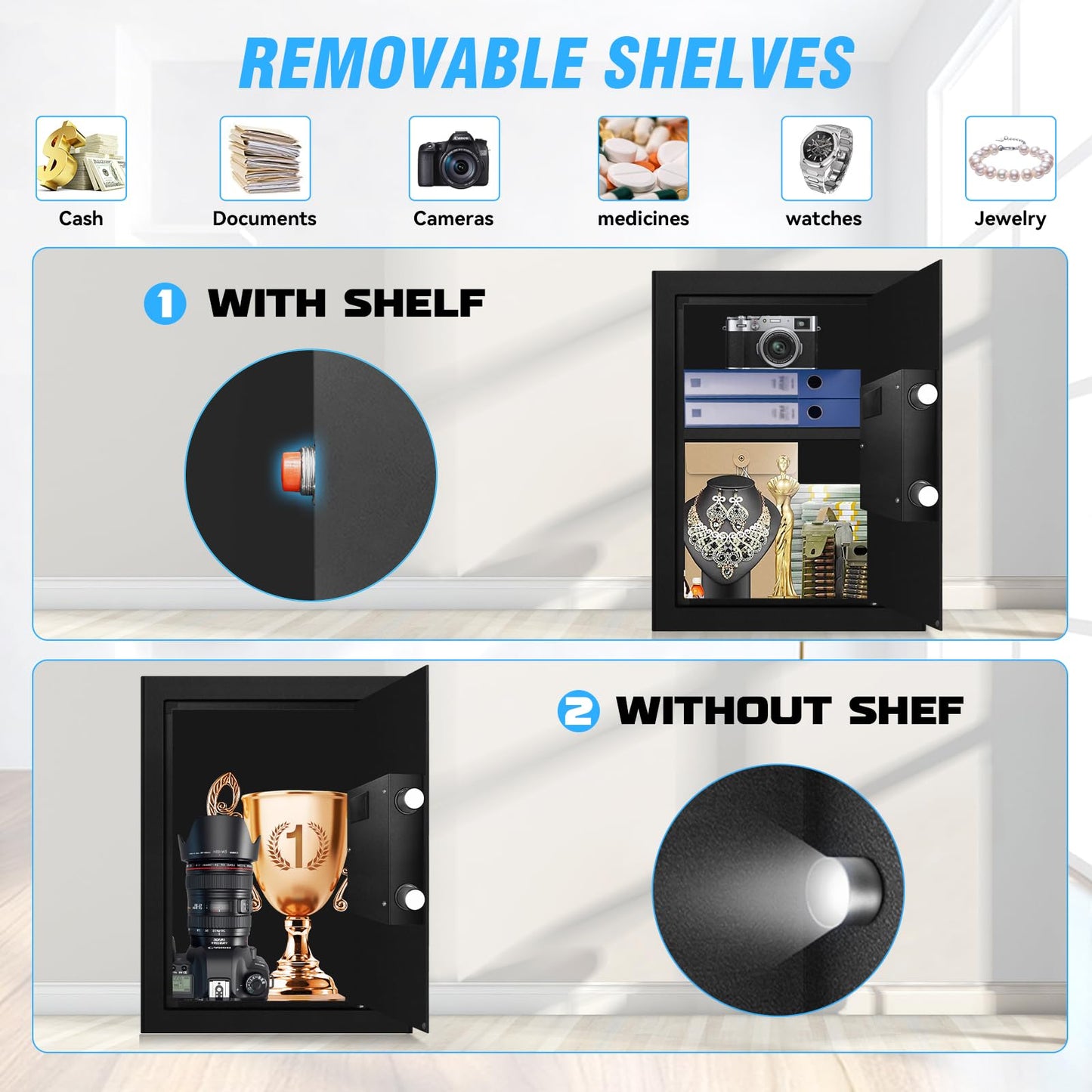 2.5 Cu Ft Large Safe Box with Fireproof Waterproof for Documents - Steel Security Personal Fire Safe with Digital Keypad, Emergency Battery Box & Combination Lock, Safety Box for Valuables Money Cash