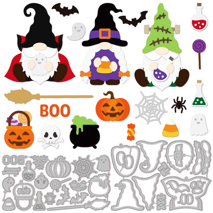 INFUNLY 34pcs Halloween Gnome Metal Die Cuts - Pumpkin Spider Ghost Cutting Dies for Card Making, Scrapbooking, Festival Decor