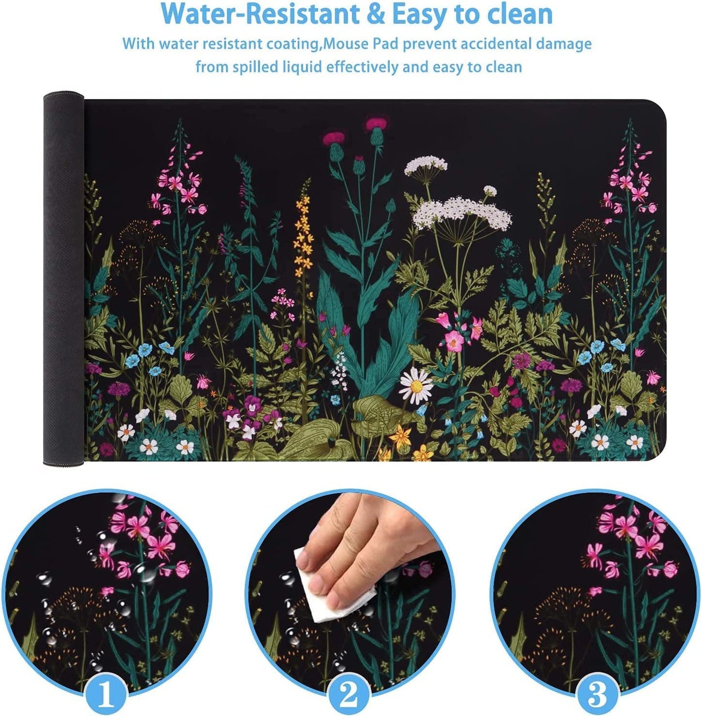 iCasso Desk Mat, Big Desk Pad, XXL Extended Gaming Mouse Pad, Large Mouse Pad for Desk Rubber Base Mousepad with Stitched Edges, Keyboard Mouse Mat for Work, Game, Office, Home - Weeds